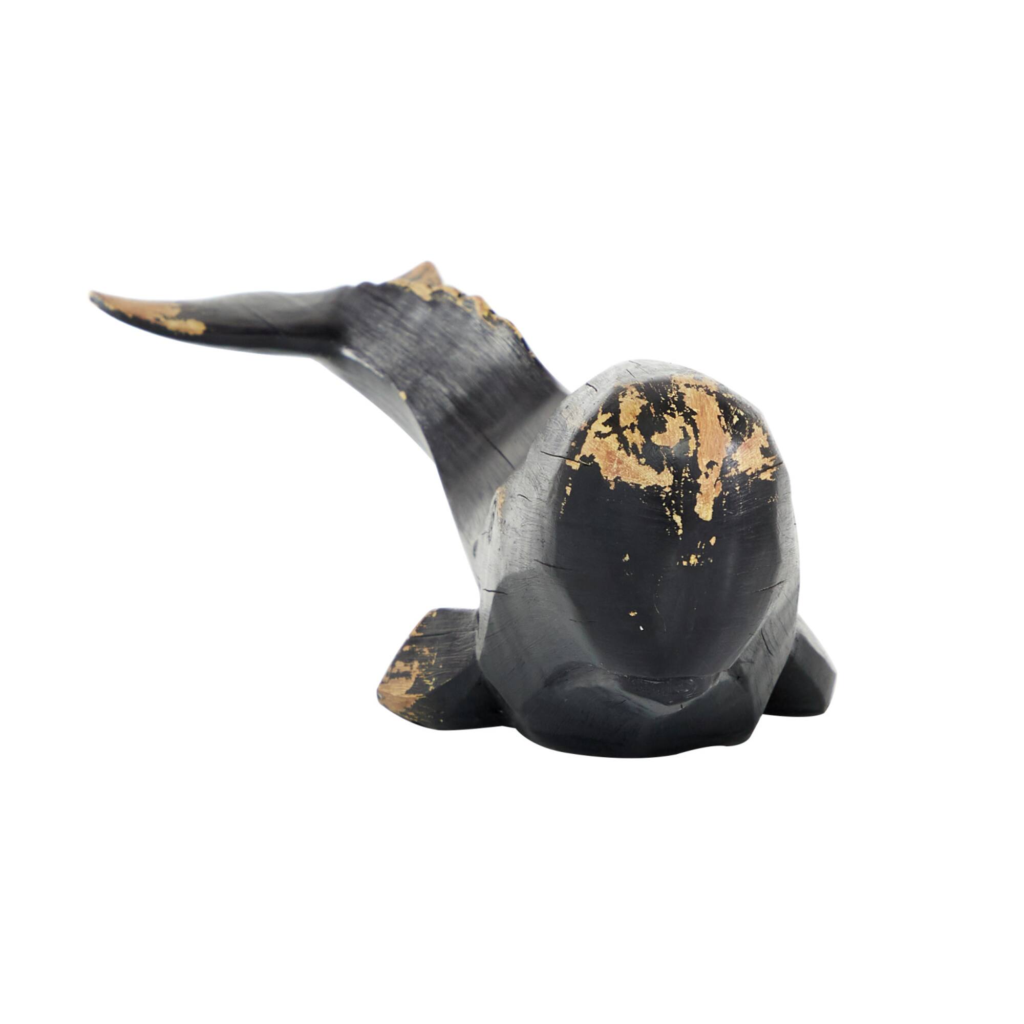 Black Polyresin Coastal Whale Sculpture, 7" x 24" x 8"